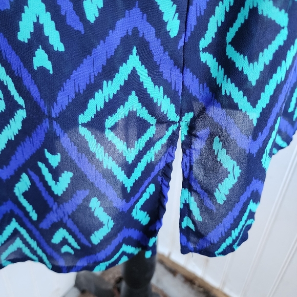 Merona Blue Green Geometric Print Swim Dress Cover-Up Elastic Waist Sheer XL - Picture 7 of 12